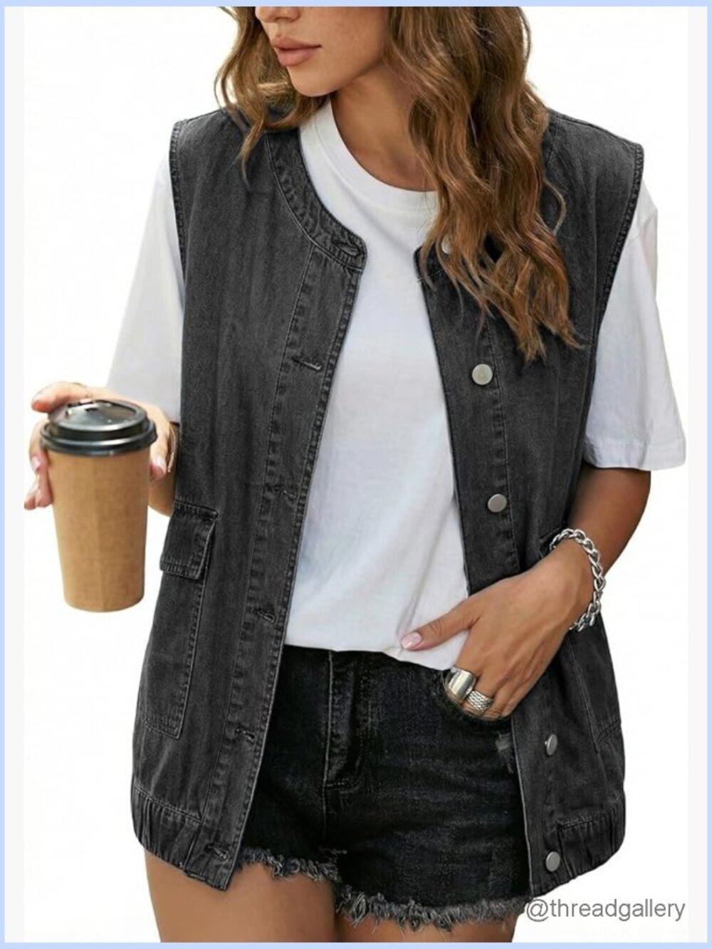 Sleeveless Denim Vest Button Down Jean Vest Waistcoat with Pockets
